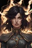 Placeholder: Dungeons and Dragons portrait of the face of a female human sorcerer with dark black hair and electric eyes. Surrounded by lightning.