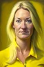 Placeholder: realistic Portrait of a woman in her thirties yellow shirt and dirty blonde hair. she looks like a politcian