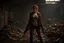 Placeholder: realistic scene from a movie ((full body shot of beautiful woman)) with clothes and weapons made of waste, trash and cables in an abandoned dystopian post apocalyptic enviroment, rusty debris, all is dirty and rotten. unwashed dirty hair. dark, intricate, backlit, volumetric realistic lighting, volumetric atmosphere, sharp focus, dust, doom, very realistic, photo realistic, epic, filmic. all is rotten and dirty. very detailed, sharp picture, highly detailed setting, natural colors, high quality