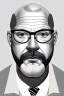 Placeholder: black and white,real estate agent,bald white male with thick grey beard,55 years old,metal wire frame glasses,, necktie,portly,detailed drawing,white background