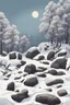 Placeholder: Drawn rocks on a snowy landscape