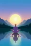 Placeholder: spiritual person sitting cross legged meditating with a serene background of mountains glowing aura and reflective lake vector style in pastel colours