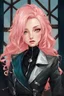 Placeholder: Illustration {young woman, pink hair, silver eye color}, realism, realistic, semi-realistic, fantasy, symmetric, anime