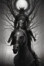 Placeholder: sleepy hollow headless horseman by h r Giger, Tim burton, junji ito, dystopian surrealism, dark horror fantasy, hdr, artstation intricate details, demonic, dark art, dark noir, neoclassical gothic horror