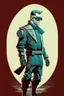 Placeholder: cyberpunk retro futuristic rebel man as a poster in 50s in full length