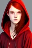 Placeholder: A sassy beautiful young woman with dark brown eyes and shoulder length red hair wearing a black hoodie. Realistic.