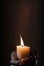Placeholder: close up photography of female hands holding strong a very long burning wax candle, in a dark room, ambient occlusion, photorealistic