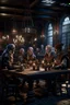 Placeholder: shady figures around a table in an d&d style tavern, in the style of fantasy movies, photorealistic, shot on Hasselblad h6d-400c, zeiss prime lens, bokeh like f/0.8, tilt-shift lens 8k, high detail, smooth render, unreal engine 5, cinema 4d, HDR, dust effect, vivid colors