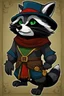 Placeholder: Remy is a raccoon with charcoal-gray fur and emerald-green eyes. He has a black mask-like pattern around his eyes. He wears a tattered dark blue bandit's outfit with a red sash and a feathered hat. Additionally, he carries a leather pouch for stolen treasures. This description is suitable for creating an image in the style of "Sly Cooper: Thieves in Time."