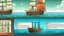 Placeholder: My apologies, I missed that detail about the specific controls. Here's an updated prompt for the AI image generator chatbox: **Game UI: Boat Sailing** * **Layout:** Split screen (top 3/4: game world, bottom 1/4: controls) * **Game World:** Stylized sailboat (single mast, billowing sail), ocean environment (waves, horizon), optional obstacles. Subtle wind direction indicator. * **Controls:** * Rudder Crank Wheel (large wooden wheel) * Two ropes on sail (Mainbrace): Left rope pulls (incr