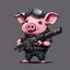 Placeholder: Little pig armed with a machine gun, cartoon style, walking dead style, vivid and dark colors, transparent background, 32k UHD,