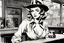 Placeholder: front-view camera, Inking art, Milton Caniff, Alex Raymond, John Buscema, a beautiful european Woman sitting in old west saloon at the table and her eyes look down on a table