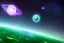 Placeholder: cosmos, sky stars, sky blue light, light, multiple green moons with neon rings