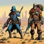 Placeholder: [illustration by John Wagner and artist Carlos Ezquerra] two Mutants scavengers Into the Radlands in the deserts of megacity one