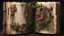 Placeholder: ancient spellbook, cover made from flowers, vines, tattered, loose pages