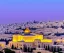 Placeholder: 100,000,000 christians, men, women,and children, WORSHIPPING, dressed in white, beam of light coming from square Temple in center, Jerusalem, hills and valley in background, dusk, stars