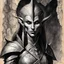 Placeholder: 1970's dark fantasy book cover paper art dungeons and dragons style drawing of a dark elf from the game Everquest