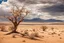 Placeholder: epic clouds, arid land, distant mountains, dry trees, epic