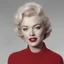 Placeholder: marilyn monroe, a bun, in a red sweater, v collar,, white background