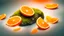 Placeholder: A vibrant, photorealistic image on Unsplash showcases a wet rock with half an orange covered with moss.. The orange slices, illuminated by neon backlighting, reveal a vivid range of light orange and red-orange hues, set against an orange background, emphasizing the stunning subsurface scattering of the fruit. The image showcases naturalism with an organic 8k artistic photography style. The background emphasizes the orange body