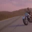 Placeholder: Old motorcycle with wings flying in sundown