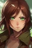 Placeholder: Attack on Titan a girl with square green eyes and brown hair