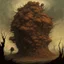 Placeholder: A surreal sentient pile of leaves takes a monstrous shape, by Zdzislaw Beksinski, by Dave McKean, by Yves Tanguy, horror art, hyperdetailed modern comic ink illustration, dark autumnal colors and aesthetic.