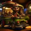 Placeholder: hairy pimp groove funk goblin gremlin hippie in weird home camper running inside big wheel, prize winning oil painting, ,bokeh like f/0.8, tilt-shift lens 8k, high detail, smooth render, down-light, unreal engine