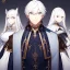 Placeholder: Twins, boy and girl, white hair, silver eyes, royal hall background