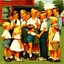Placeholder: Nostalgic images with Norman Rockwell illustration style. Depicting of American kids mingling with Swedish kids. I love their funny expression.