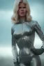 Placeholder: Ultra Realistic retro sci-fi movie scene, waist up view portrait, blonde woman, sweet young Claudia Schiffer face, perfect iris, glow eyes, makeup, weapon. Soldiers next to background, Retro sci-fi style, helmet, tight latex coat, fog, rain, soft color, highly detailed, unreal engine 5, ray tracing, RTX, lumen lighting, ultra detail, volumetric lighting, 3d, finely drawn, high definition, high resolution.