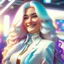 Placeholder: (masterpiece, best quality, 8k, RAW photo, beautiful and aesthetic:1.2), complex detail, Indirect light, photorealistic, (((full body))), Cosmic Baby corp boss style smiling, Long clear curvy hair, colorfull Sci-Fi environment