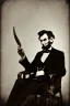 Placeholder: Abraham Lincoln with a wooden stake in his hand stalking a vampire vintage photography, beautiful, Tumblr aesthetic, retro vintage style, HD photography, hyperrealism