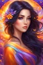 Placeholder: Masterpiece, best quality, digital painting style, adorable digital painting, beautiful fantasy art, colorful. Her dark hair cascades, and her kind eyes seem like gentle winds blowing. With awe, she gazes at the vibrant hues of the sunset - a kaleidoscope of orange, purple, and yellow. Enveloped in the embrace of spring's gentle spell, her heart awakens to the beauty that dwells around her. The world is so colorful, ablaze with life's zest, and she becomes part of nature's eternal quest.