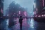 Placeholder: 3D, beautiful, light reflecting, empty future city at night, rainy night, neon, cyberpunk, tron, person with helmet walking, 8k, finely detailed, photo realistic