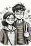 Placeholder: Handdrawn, harry potter style, girl and boy in love