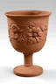 Placeholder: A terracotta goblet with embossed and raised floral and leaf patterns on the exterior, designed in a minimalist style.