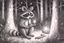 Placeholder: At dusk a curious raccoon explores the forest. Tiptoeing into human campsites, intrigued by artifacts they found.- Pencil drawing, realistic, graphite