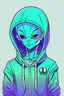 Placeholder: Anime style of an alien man wearing a sweatshirt