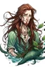 Placeholder: scaly determined wet pirate nereid male with seaweed in long auburn hair