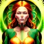 Placeholder: portrait of a beautiful busty Jean Grey with green eyes riding a phoenix by Sandro Botticelli style