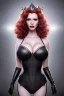 Placeholder: Christina Hendricks as evil queen in black leather gown, feminie, angry, stern look on her face, volouptous, busty, cleavage, emperious, mature unreal 5, octane render,cinema4d, dynamic lighting, dramatic lighting, 4k, redshift render, highly detailed, hyper realistic, in space