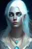 Placeholder: hauntingly beautiful character for dnd, young woman with white hair and blue eyes, angel, with moon necklace