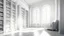 Placeholder: New white library interior with sunlight. Decor and desing concept. 3D Rendering