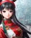 Placeholder: Detailed cute happy anime Kunoichi Christmas girl, Christmas colours, intricate details, full body portrait, keep head in frame, slight smile, black Japanese motif, concept art, highly detailed, digital painting, concept art, sharp focus, illustration, art by Yoji Shinkawa, WLOP and greg rutkowski and alphonse mucha and artgerm and yanjun Chen and Junji ito and Makoto Shinkai, HDR, octane render