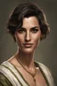 Placeholder: realistic arab woman, mid thirties, round face, short hair, deep olive toned skin