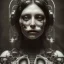 Placeholder: a cute smiling girl with her mother, red tattoo in the face, hr giger, steam punk, scary, horror, realistic, made in octane, cinematic, ultra-realistic, extremely detailed octane rendering, 8K, VRAY Super Real ar 2:3, dof photorealistic futuristic 50mm lens hard lighting dark gray tintype photograph, realistic lighting, sephia colors