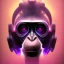 Placeholder: A beautiful portrait of a cyborg monkey purple neon color scheme, high key lighting, volumetric light high details psychedelic background