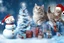 Placeholder: Double exposure, merged layers, Christmas fantasy, cat Christmas ornaments, gifts, double exposure, snowfall, heart, snowflakes, icy snowflakes, burlap, gems and sparkling glitter, sunshine