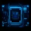 Placeholder: data file, cyberpunk style, blue lighting, black background, video game icon